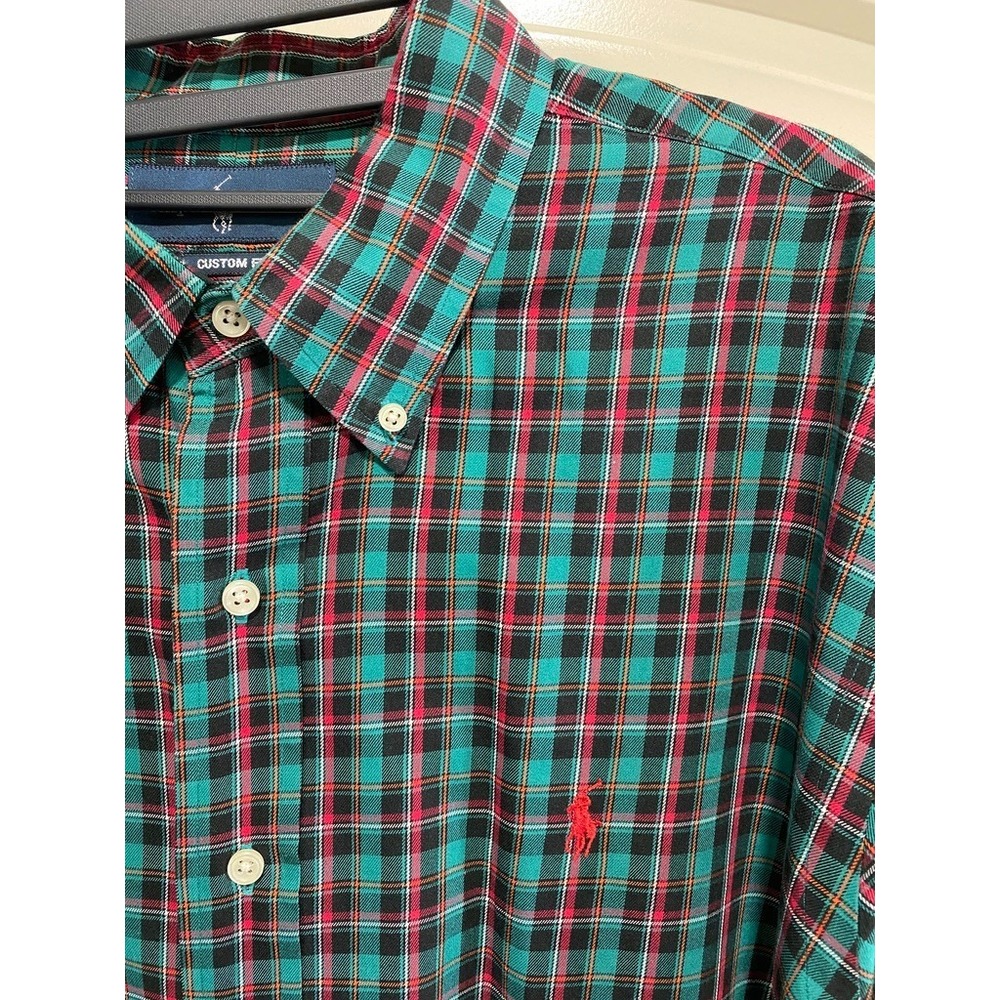 Polo Ralph Lauren Mens XL Custom Fit Green Plaid Button Down Shirt Long Sleeve